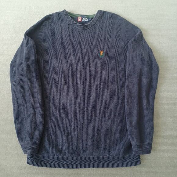 VTG Chaps Ralph Lauren Sweater Mens L Blue Heavy Knit Hand Framed 90s Fisherman - Picture 9 of 9